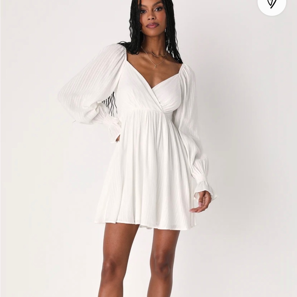 NWT Lulus Forever Frolicking White Long Sleeve Mini Dress- small